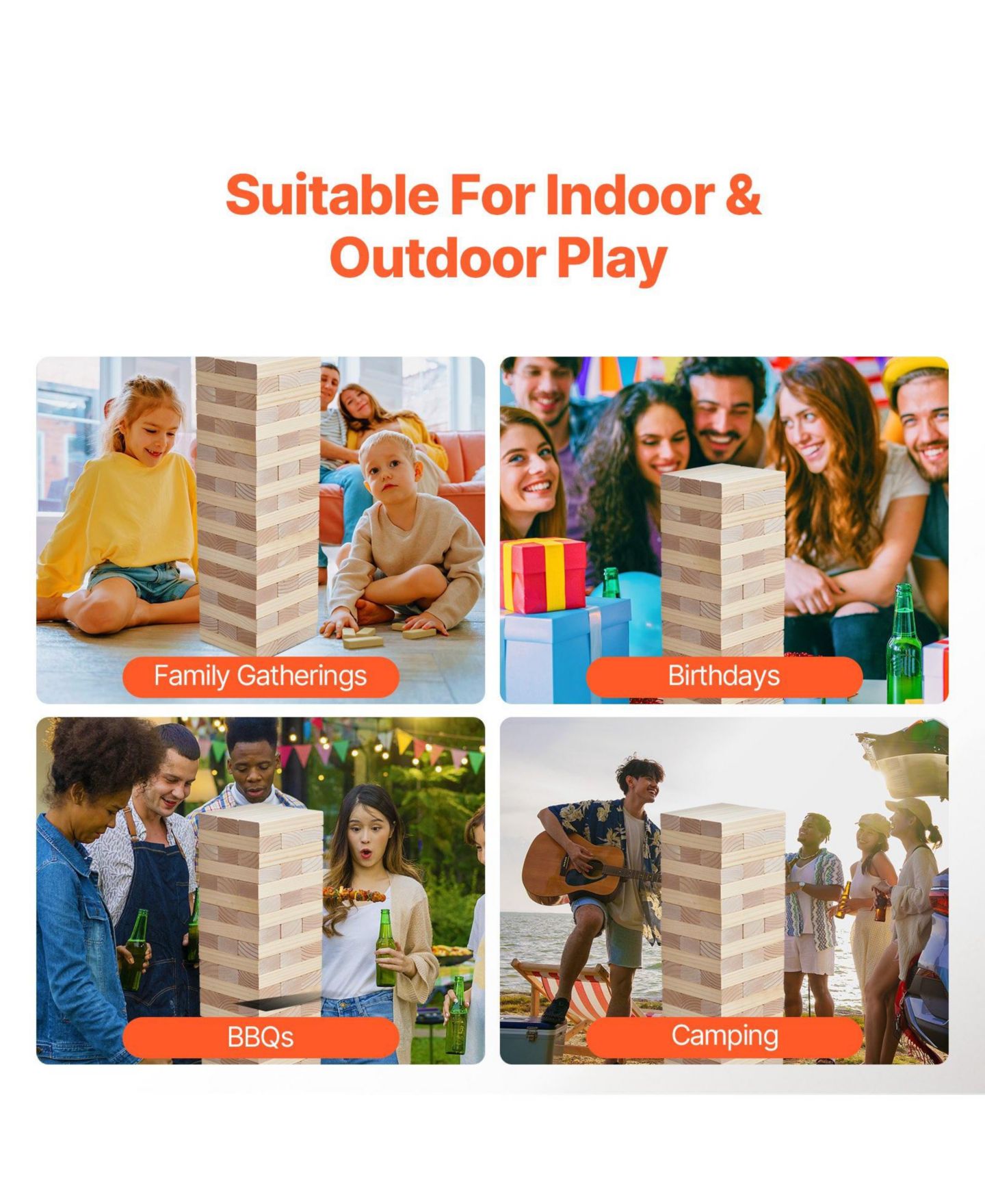 Детские настольные игры SUGIFT Giant Pinewood Tumbling Tower 60-Piece Board Game, от 3 лет, цвет: Бежевый — фото 10