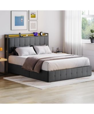 Full Upholstered Bed Frame with Lift-Up Storage, Metal Platform, Noise-Free, No Box Spring Needed