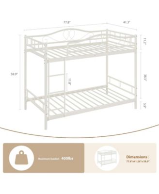 Twin Over Twin Metal Bunk Bed with Ladder & Full Guardrails, Heavy-Duty, Space-Saving, 400 lb Capacity, Noise-Free