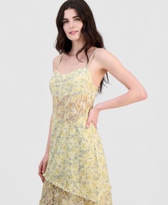 Juniors' Floral Mesh Lace-Inset Dress