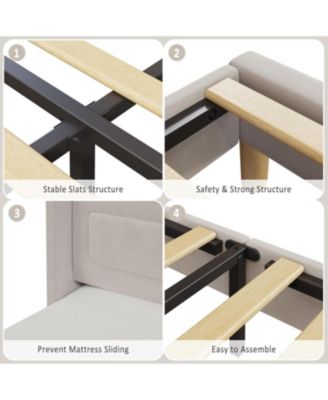 Twin Bed Frame for Kids, Velvet Princess Platform, Wingback, Bookcase Headboard, LED Lights, Beige