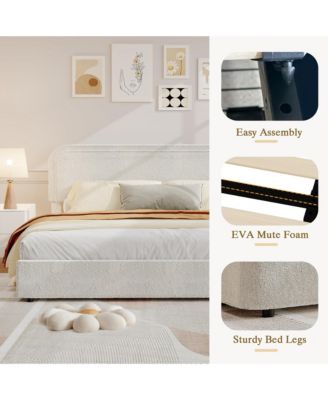 Full Boucle Upholstered Bed Frame with Headboard, 2 Storage Drawers