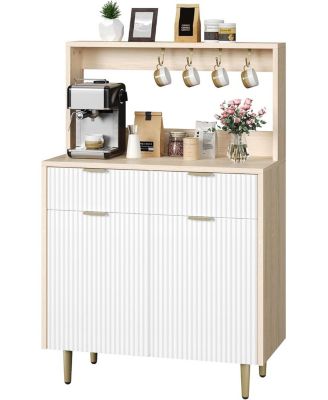 "Fluted Sideboard Buffet Cabinet with Storage, Modern Coffee Bar Cabinet with Adjustable Shelves & 2 Drawers, Wood Console for Kitchen"
