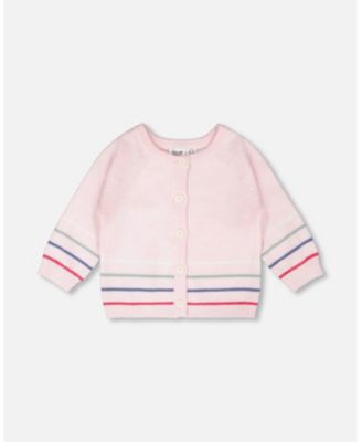 Baby Girls Cotton Knit Striped Button Front Cardigan Light Pink