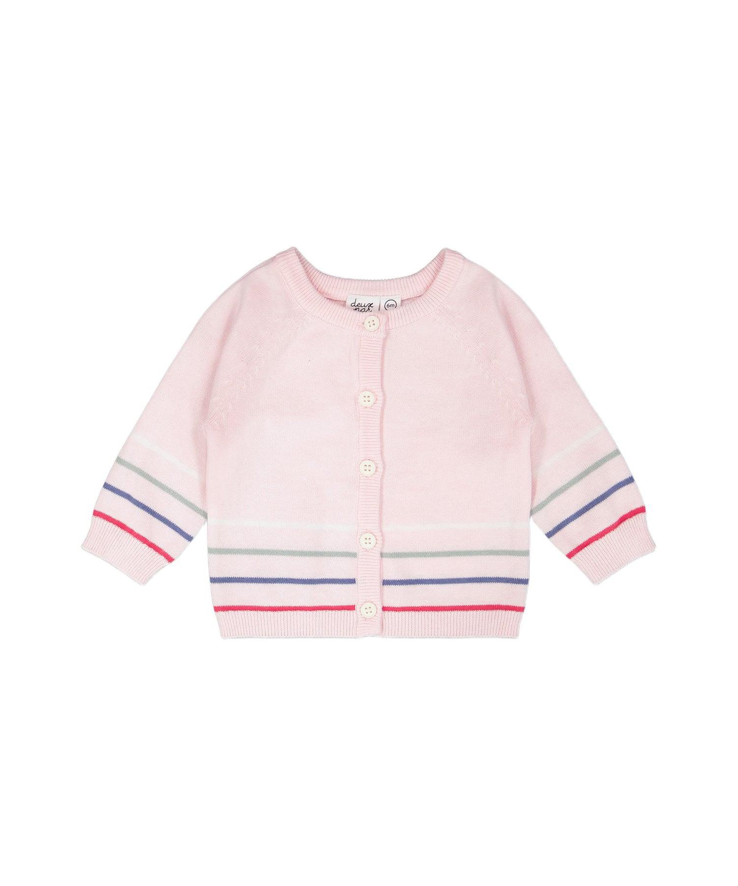 Baby Girls Cotton Knit Striped Button Front Cardigan Light Pink