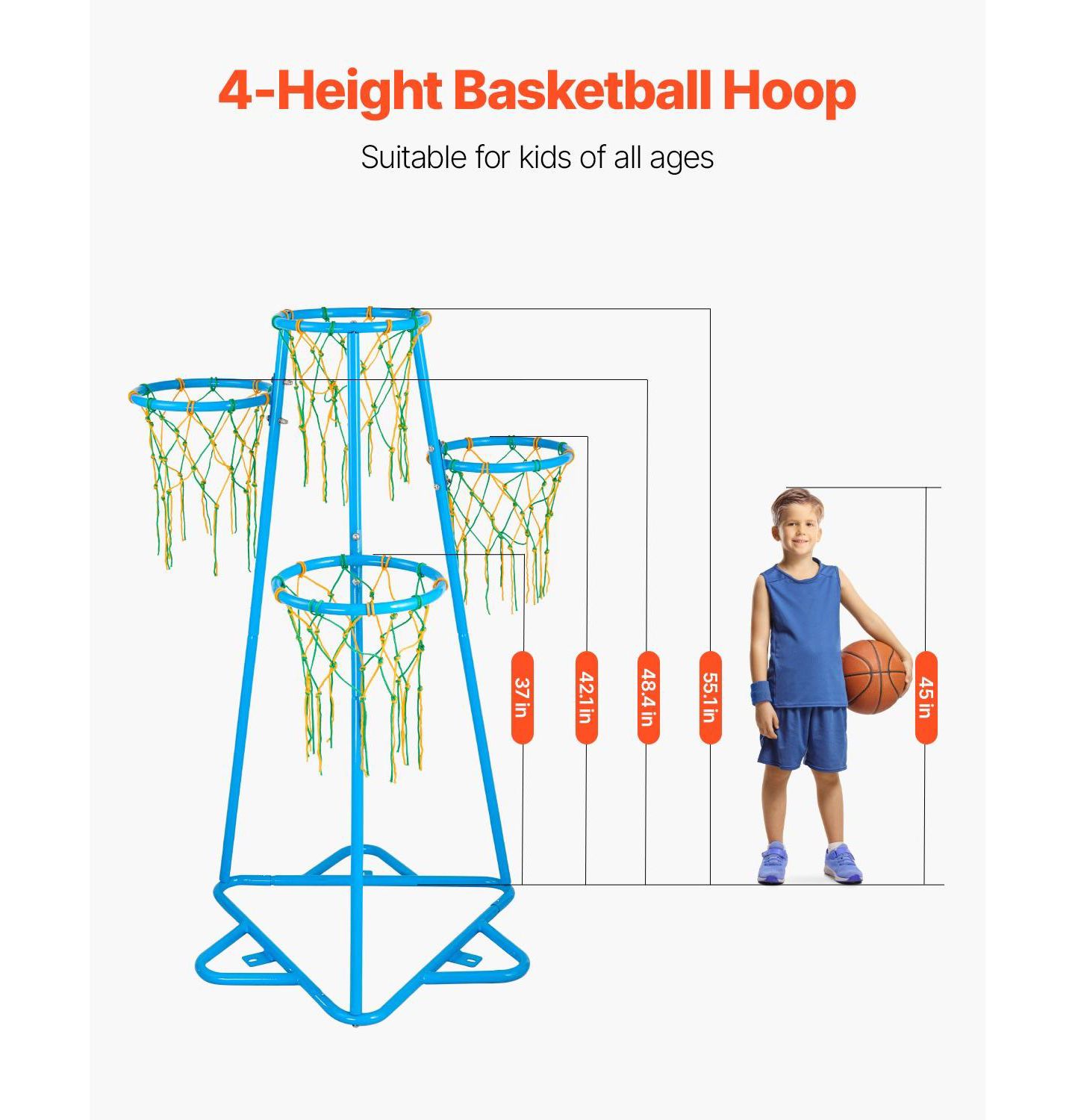 Детские игрушки SUGIFT 4-Hoop Kids Basketball Set with Adjustable Height, Ages 3+, цвет: Синий — фото 9