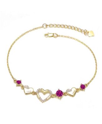 Dazzling Cubic Zirconia Hearts Bracelet in 14K Gold Plated