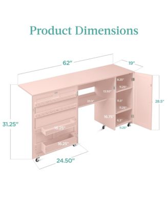 Large Portable Multipurpose Folding Sewing Table w/ Magnetic Doors, Craft Storage
