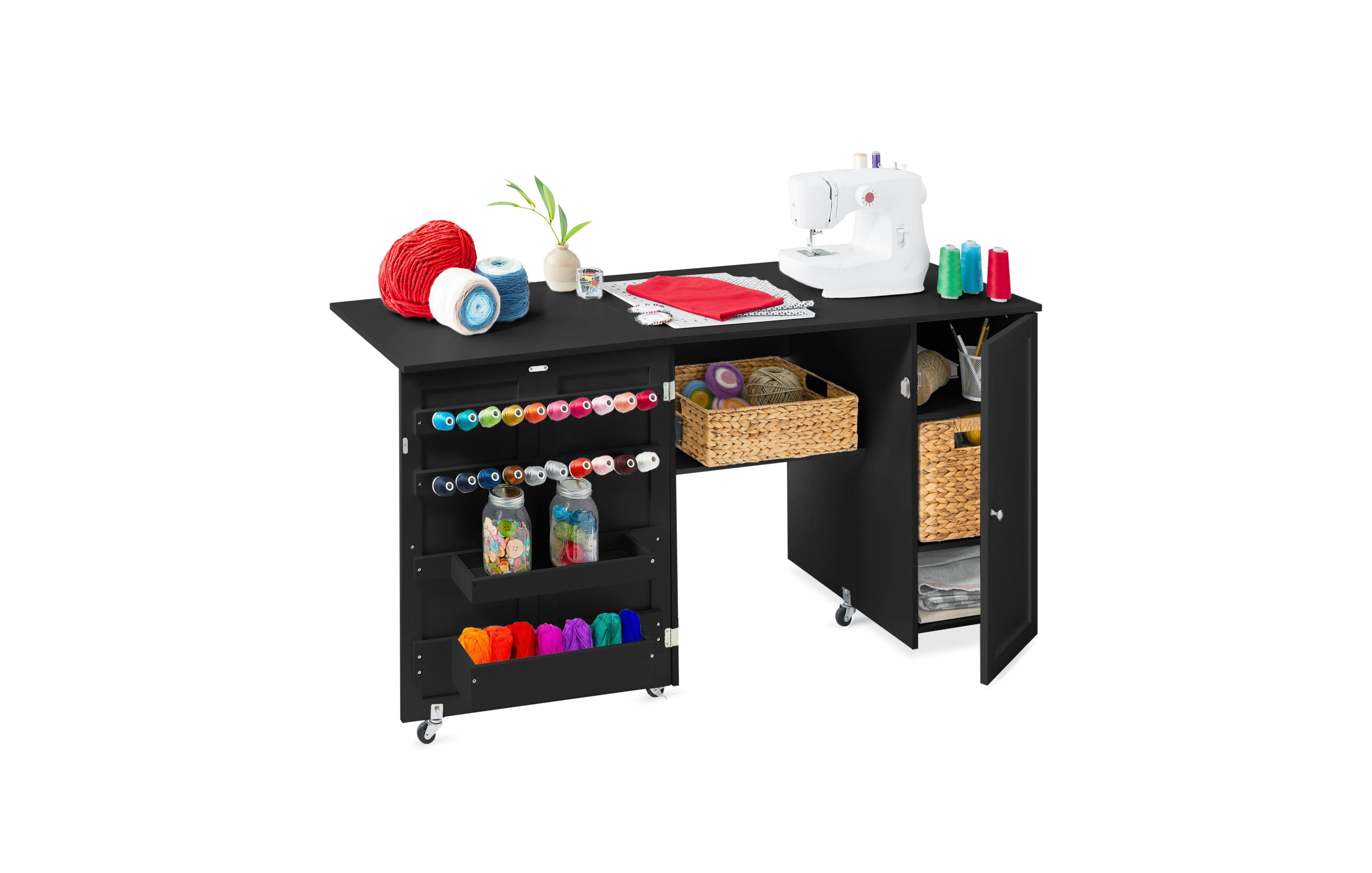 Best Choice Products Large Portable Multipurpose Folding Sewing Table w/ Magnetic Doors, Craft Storage