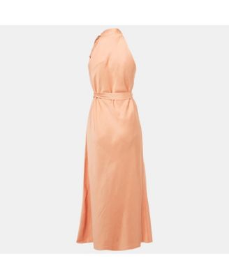 Women's Peach Dupion Neck Tie Detail Midi Dress