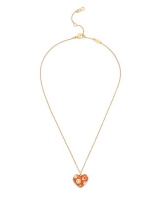 Faux Stone Signature C Floral Chubby Heart Pendant Necklace