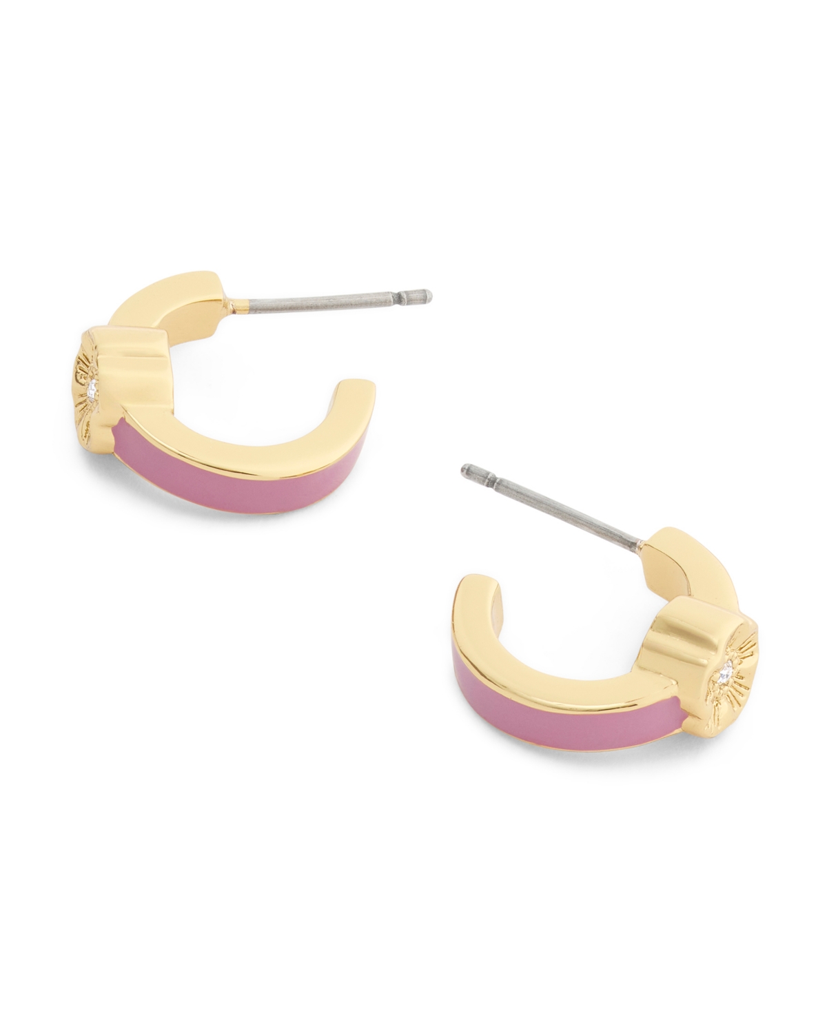 Coach Pink Signature Tea Rose Enamel Huggie Earrings