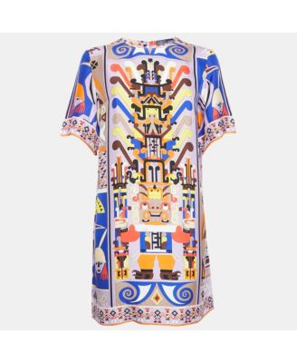Women's Multicolor Printed Silk Shift Mini Dress