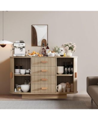 Fluted Sideboard Buffet Cabinet with Storage, 47in Large Wood Kitchen Storage Cabinet Coffee Bar Console Table