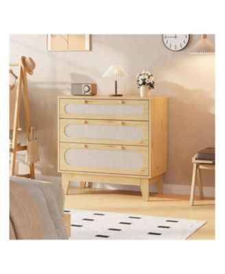 Modern Large Rattan Drawer Nightstand, Spacious Bedside Table Storage Organizer for Bedroom
