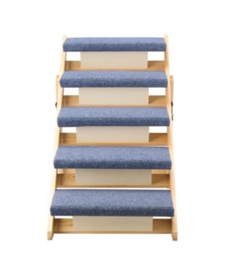 5-Step Wooden Pet Stairs for Bed, Sofa, or Car, Foldable Flat Design, 150 lb Capacity