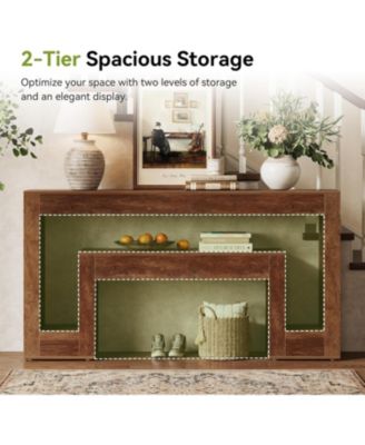 63-Inch Long Console Table with 2-Tier Shelf,Wood Farmhouse Sofa Table Behind The Couch,Narrow Sofa Table, Rustic Brown