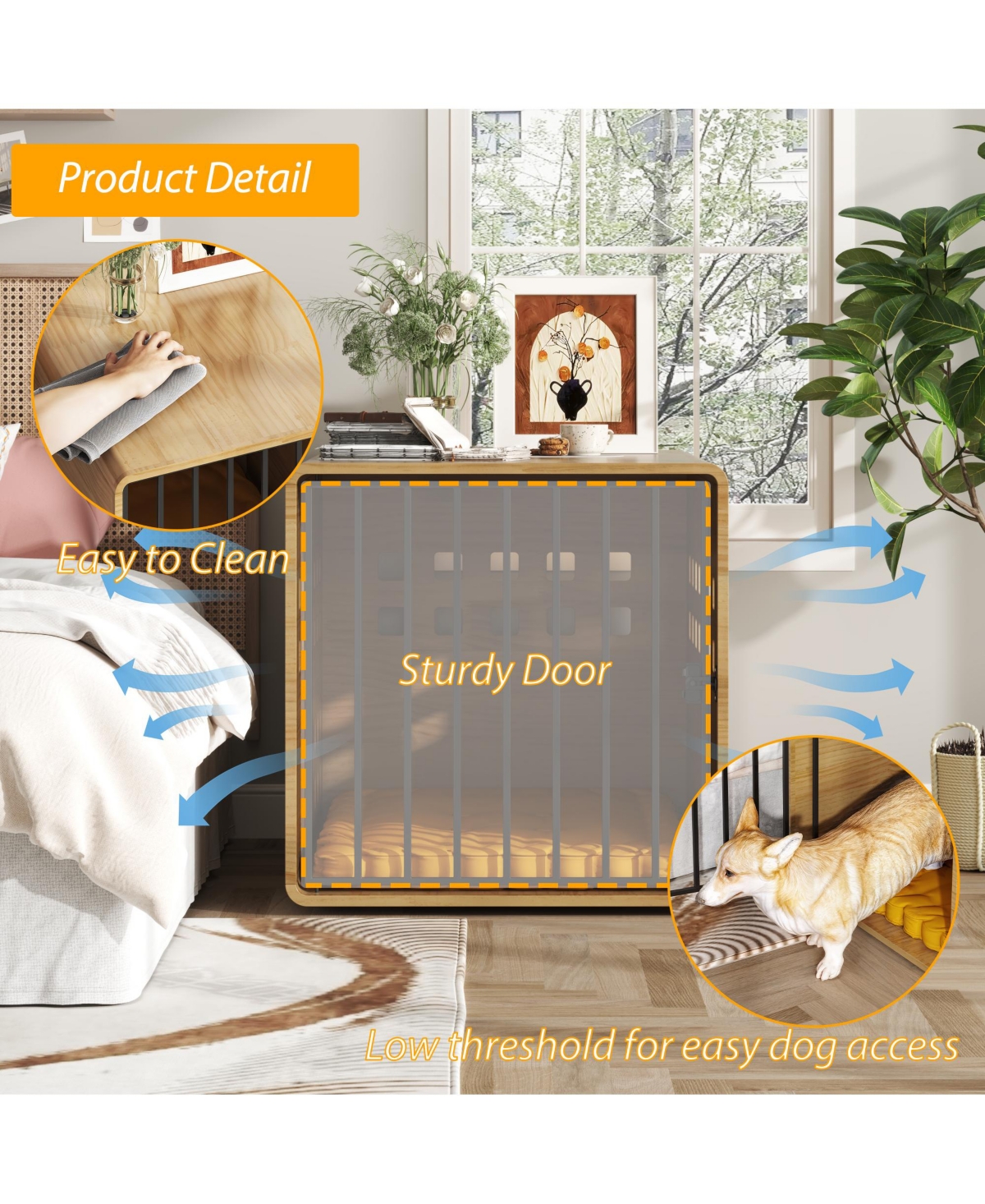 Dog Crate for Medium & Small, Solid Wood Puppy Crates, Dog Kennel Indoor with Door, Pet House