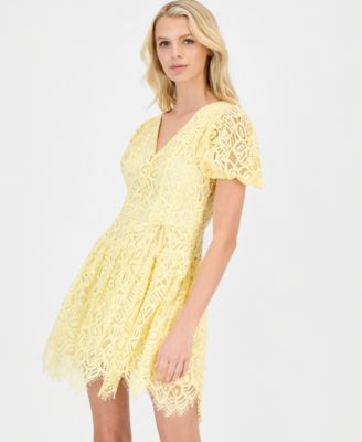 Women's Puff-Sleeve Lace Mini Dress