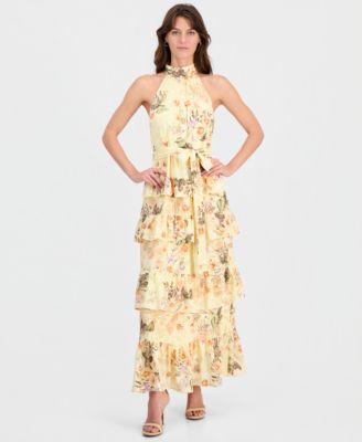 chiffon floral maxi dress Celine Floral Tie Strap Bustier Maxi Dress