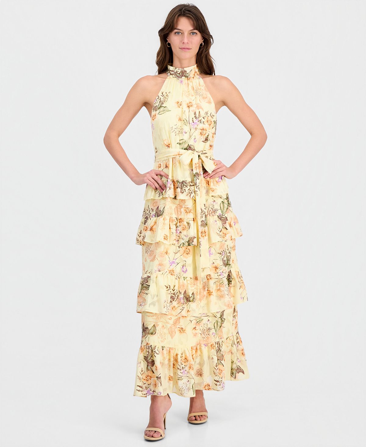 Anne Klein Women's Floral Print Halter Neck Sleeveless Maxi Dress view 1 — MAYCSS fashion products