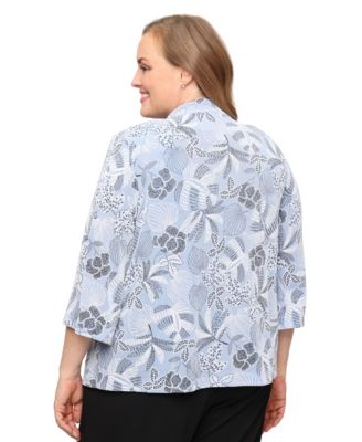 Plus Size Printed Mandarin Neck Jacket and Top, 2-Piece Set