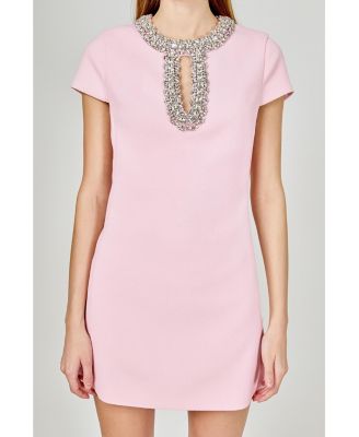 Women's Jewel Trim Neck Mini Dress