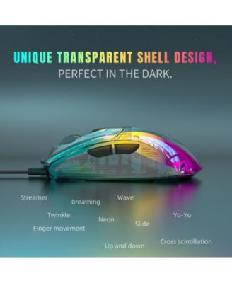Transparent Wired Gaming Mouse, 12800 DPI Adjustable, RGB Backlight, Ergonomic Lightweight Mouse for Gamers & Office Workers
