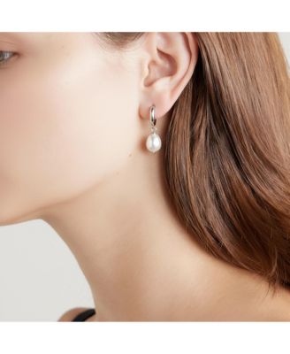 Silver Mini Hoop Earrings with Freshwater Pearl Drop