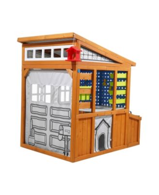 Cedar Wood Playhouse with Functional Doorbell, Windows & Storage Pockets