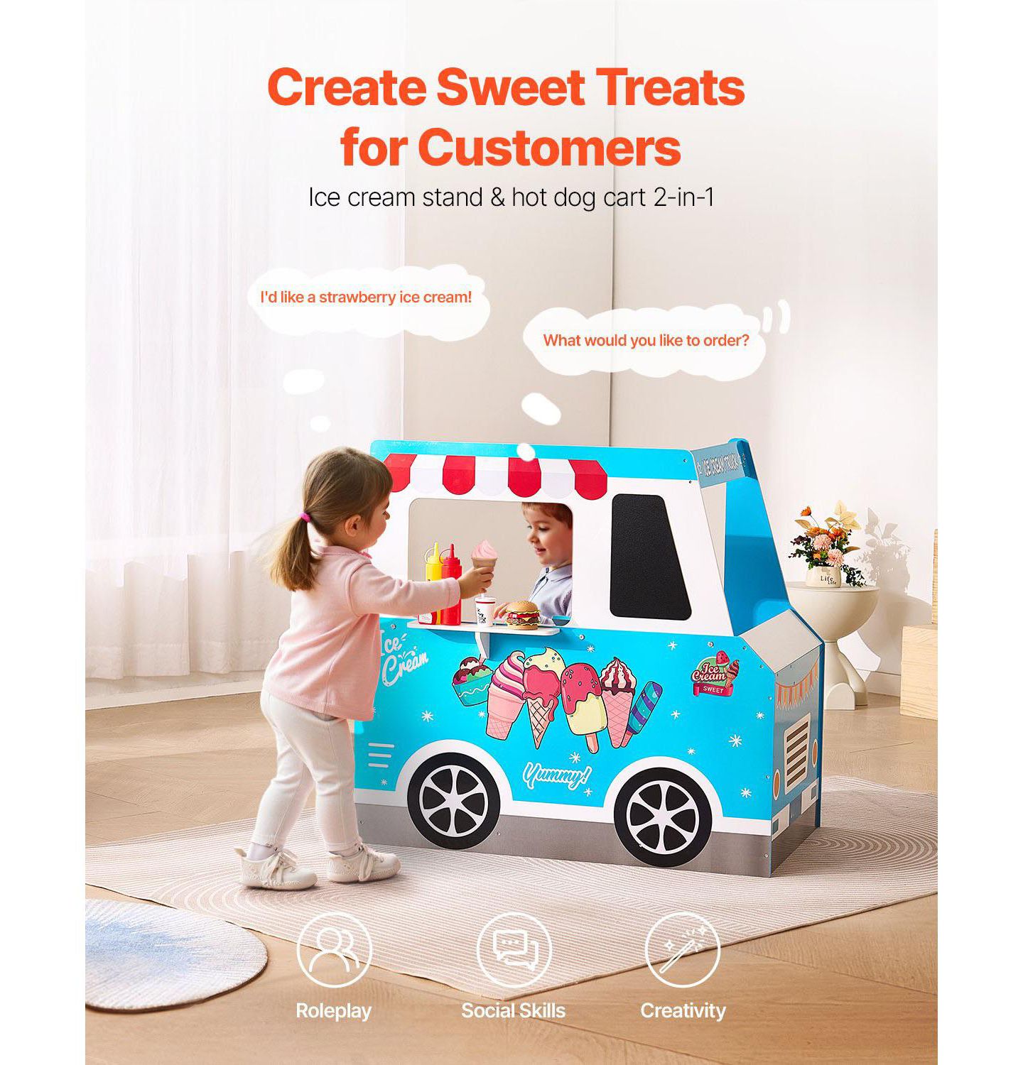 Детский игровой набор SUGIFT Ice Cream Truck Steering Wheel & Chalkboard 25-Piece Playset, Ages 3+, цвет: Синий — фото 9