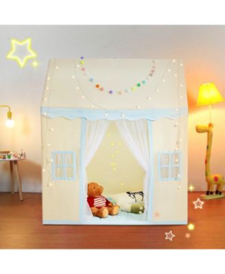 Kids Play Tent with Mat & Lamp, Castle Design, Beige