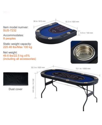 8-Player Foldable Poker Table 72" Oval with Cup Holders and Padding