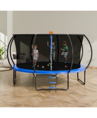 14FT Heavy Duty Trampoline with Net Ladder and Curved Poles