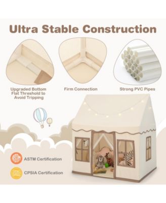 Toddler Large Playhouse with Star String Lights-Brown