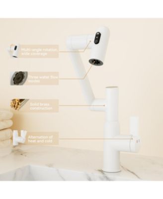 Rotatable Bathroom Faucet with Temperature Display in Fahrenheit (Batteries-Free), 3 Water Outlet Modes