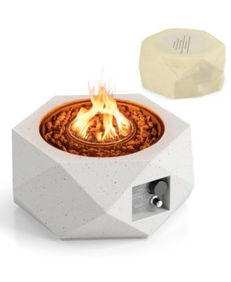 28 Inch 40000 BTU Hexagon Terrazzo Propane Fire Pit Table with Stainless Steel Burner