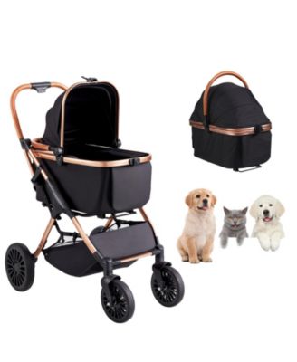 Pet Stroller 4-Wheel Dog Stroller with Brakes Detachable Carrier 66 LB Black