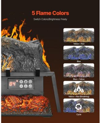 Electric Fireplace Log 25" Insert Heater with Remote Flames Timer Black