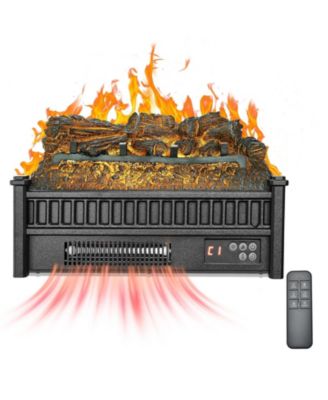 Electric Fireplace Log 20" Insert Heater with Remote 24H Timer Black