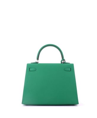 Kelly 25 Handbag Green Epsom with Palladium Hardware