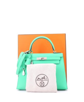  Kelly 28 Handbag Green Epsom with Palladium Hardware