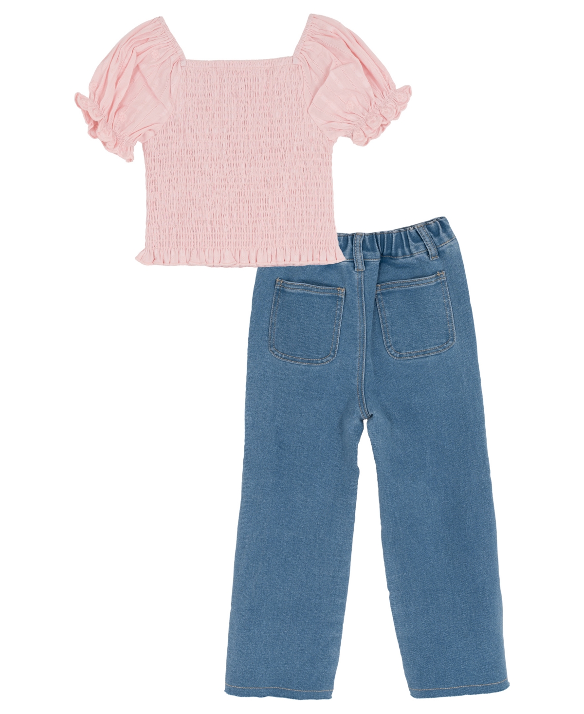 Rare Editions Girls' 2T-6X Smocked Top and Denim Pants, 2-Piece Set