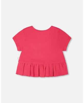 Toddler Girls Rib Crop T-Shirt with Frill Pink - Toddler|Child