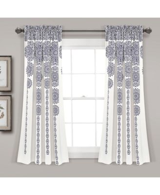 Stripe Medallion Light Filtering Window Curtain Panels Pair 52"W x 63"L Navy - Boho Curtains for Bedroom - Patterned Living Room Curtains