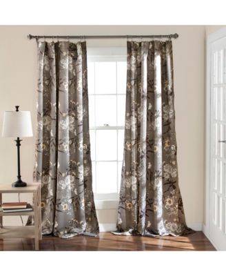 Botanical Garden Light Filtering Window Curtain Panels Pair 52"W x 108"L Gray - Floral Curtains for Living Room - Farmhouse Curtains