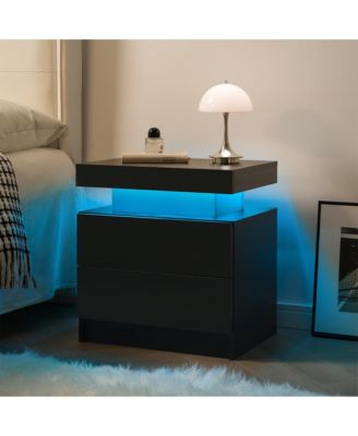 LED Nightstand with 2 Drawers, Bedside Table Cabinet with Adjustable Color Lighting, Modern End Side Table for Bedroom, Living Room