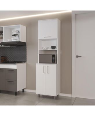 Kayenta Kitchen Pantry with 2 Pneumatic Door, Open Storage, and Bottom Cabinet, White