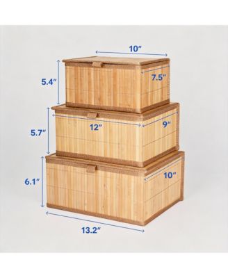 Bamboo Decorative Storage Bins Set of 3 - Stackable, Nesting, Multi-Purpose