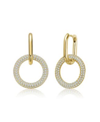 Modern Round & Oval Fusion Paved CZ Drop Hoop Earrings